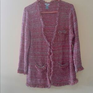 Cache Pink Cardigan Sweater with Open Front ,chain ascent on pockets Sz XL